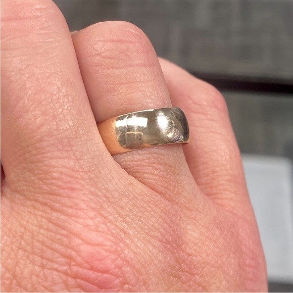 SOLID 14k YELLOW GOLD WIDE WEDDING BAND RING - Unisex Bridal Thumb Stacking Ring - Picture 6 of 15